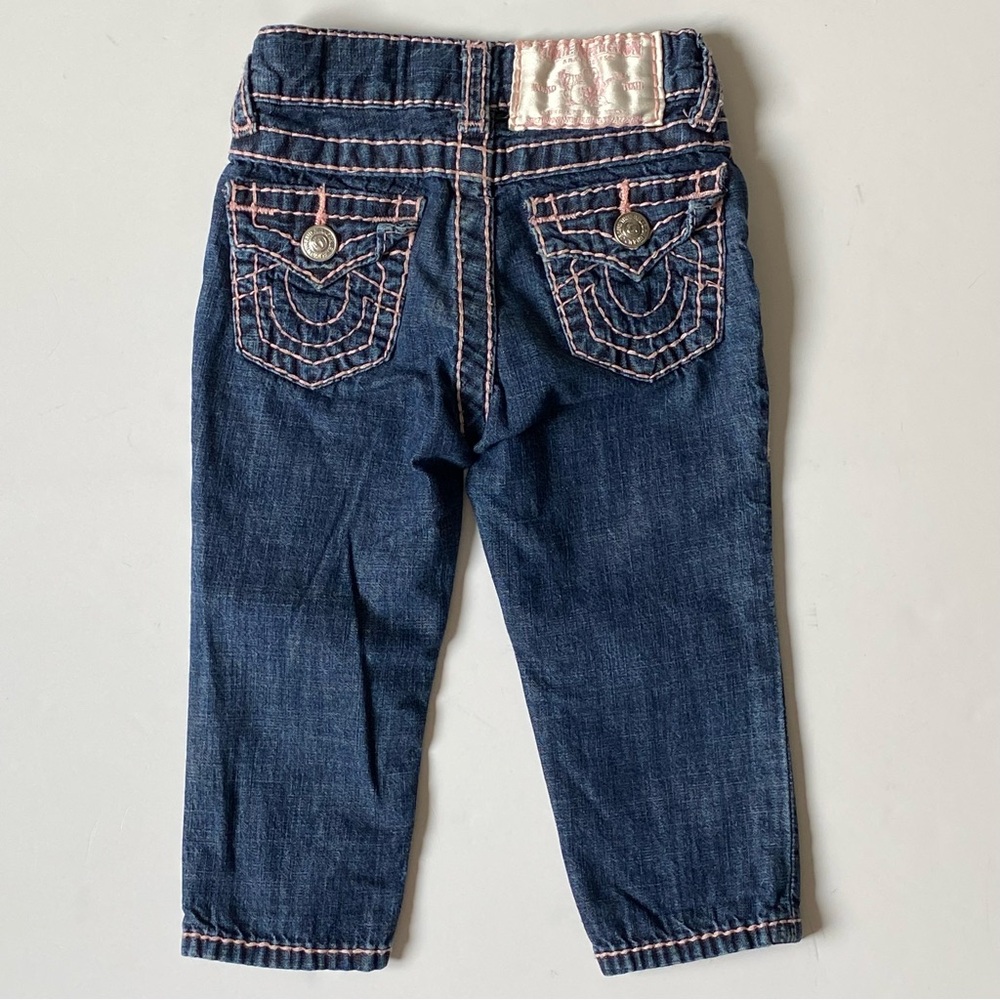 True Religion Jeans Size 12 18 Months Adjustable Waist Back Pockets Pink Trim